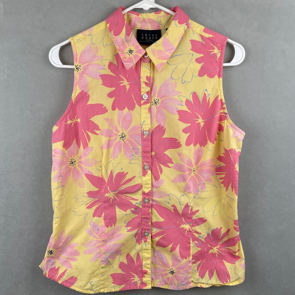 VTG Y2K Crazy Horse Liz Claiborne 6 Sleeveless Button Down Shirt Pink Floral 90s